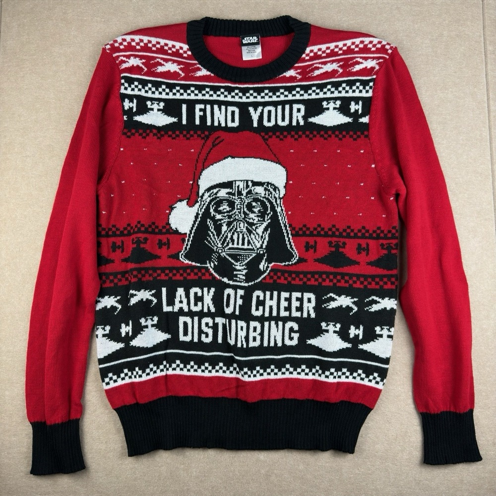 Star Wars Sweater Men L Red Darth Vader Christmas Quote Ugly Knit‎ Holiday